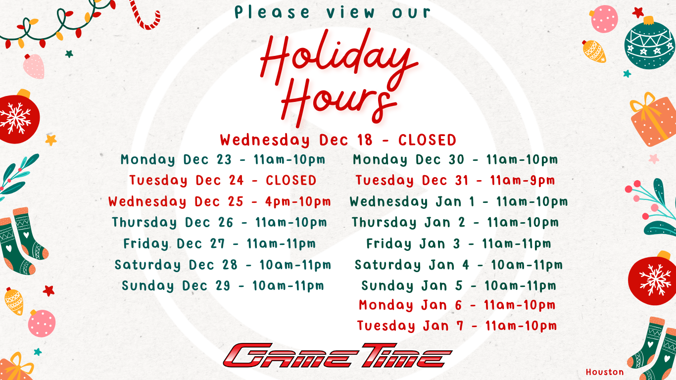 please view our holiday hours Wednesday Dec 18 - Closed Monday Dec 23 - 11am - 10pm Tuesday Dec 24 - Closed Wednesday Dec 25 - 4pm - 10pm Thursday Dec 26 - 11am -10pm Friday Dec 27 - 11am-11pm Sat/Sun - Normal Monday Dec 30 - 11am - 10pm Tuesday Dec 31 - 11am - 9pm Wednesday Jan 1 - 11am - 10pm Thursday Jan 2 - 11am - 10pm Friday Jan 3 - 11am - 11pm Sat/Sun - Normal Monday Jan 6 - 11am - 10pm Tuesday Jan 7 - 11am - 10pm